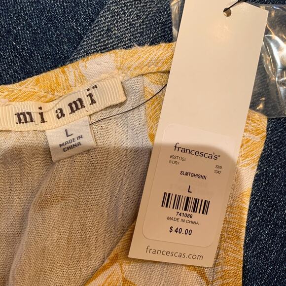NWT Francesca's Mi ami Gold/Ivory Palm Rayon Tank Top - SIZE LARGE - Picture 8 of 9